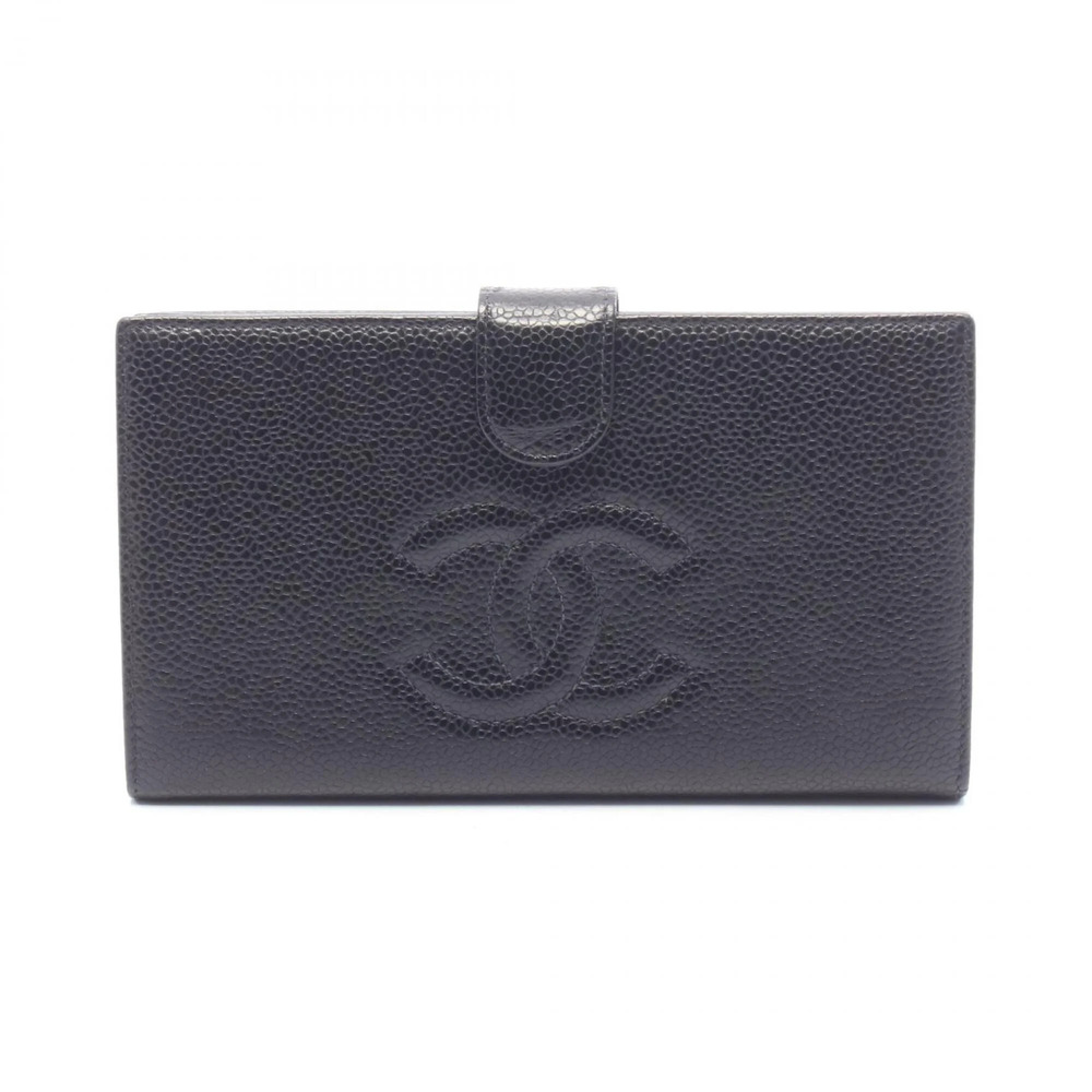 Chanel Coco Mark Bi-fold Long Wallet, Caviar Leather (Grained Calfskin), Wome...